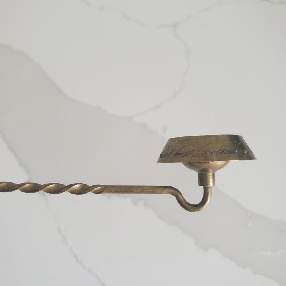 Brass Candle Snuffer | Vintage Antiqued Etched Design w/ Twisted Handle 11"